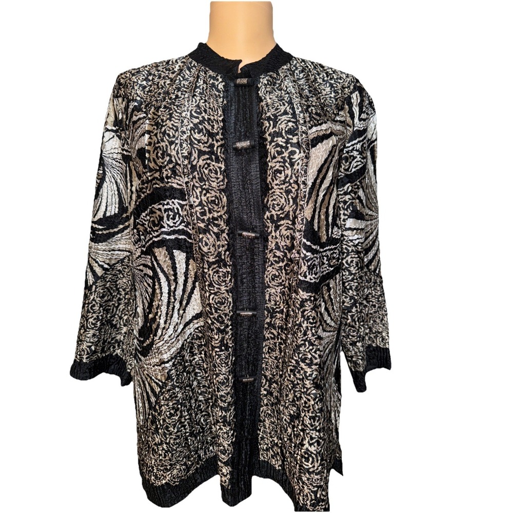 Travelers Collection by Chicos blazer cardigan black gold ivory open front women